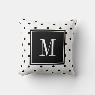 Schwarz-Weiß-Polka-Punkt minimal MONOGRAM Kissen