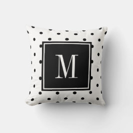 Schwarz-Weiß-Polka-Punkt minimaler MONOGRAM Kissen