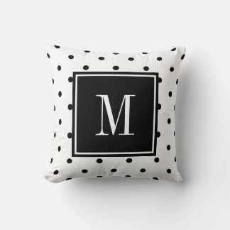 Schwarz-Weiß-Polka-Punkt minimaler MONOGRAM Kissen