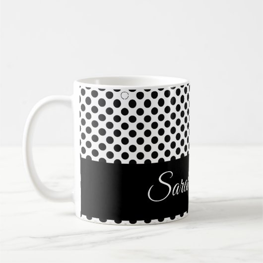 Schwarz-Weiß-Polka-Punkte Benutzerdefinierter Skri Kaffeetasse (Links)