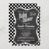 Schwarz-Weiß-Polka-Punkte; Chalkboard-Look Einladung (Vorne/Hinten)