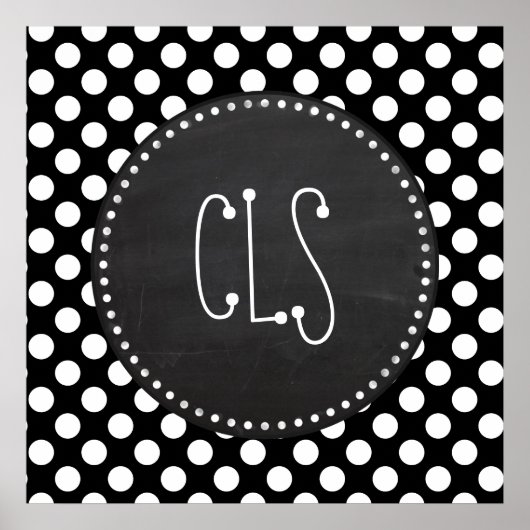 Schwarz-Weiß-Polka-Punkte; Chalkboard-Look Poster (Vorne)