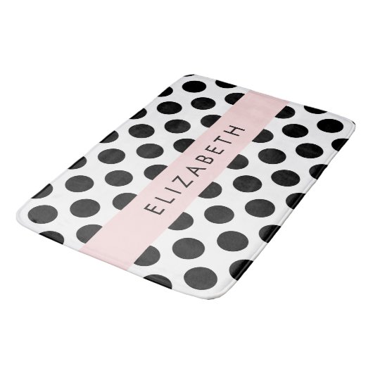 Schwarz-Weiß-Polka-Punkte, Dotter, Ihr Name Badematte (Schrägansicht)