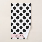Schwarz-Weiß-Polka-Punkte, Dotter, Ihr Name Badhandtuch Set (Handtuch)