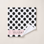Schwarz-Weiß-Polka-Punkte, Dotter, Ihr Name Badhandtuch Set (Waschlappen)