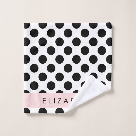 Schwarz-Weiß-Polka-Punkte, Dotter, Ihr Name Badhandtuch Set (Waschlappen)