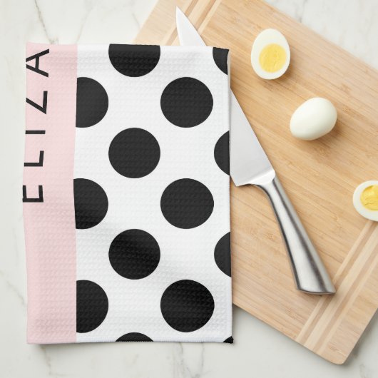 Schwarz-Weiß-Polka-Punkte, Dotter, Ihr Name Geschirrtuch (Viertel Falte)