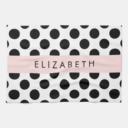 Schwarz-Weiß-Polka-Punkte, Dotter, Ihr Name Geschirrtuch (Horizontal)