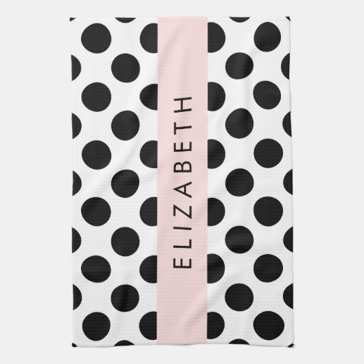 Schwarz-Weiß-Polka-Punkte, Dotter, Ihr Name Geschirrtuch (Vertikal)