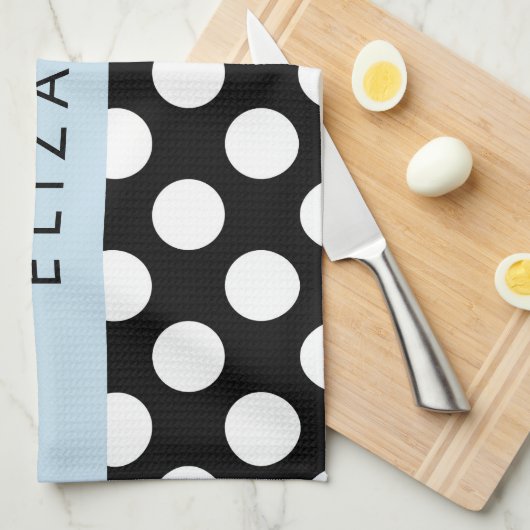 Schwarz-Weiß-Polka-Punkte, Dotter, Ihr Name Geschirrtuch (Viertel Falte)