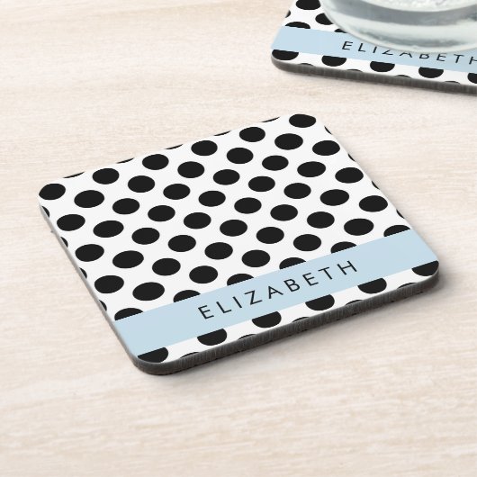 Schwarz-Weiß-Polka-Punkte, Dotter, Ihr Name Getränkeuntersetzer (Linke Seite)