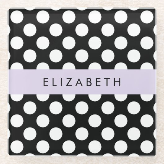 Schwarz-Weiß-Polka-Punkte, Dotter, Ihr Name Glasuntersetzer (Vorderseite)