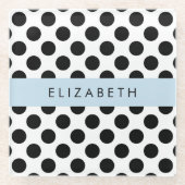 Schwarz-Weiß-Polka-Punkte, Dotter, Ihr Name Glasuntersetzer (Vorderseite)