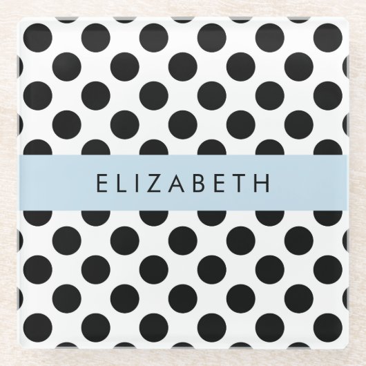 Schwarz-Weiß-Polka-Punkte, Dotter, Ihr Name Glasuntersetzer (Vorderseite)