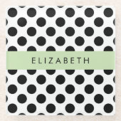 Schwarz-Weiß-Polka-Punkte, Dotter, Ihr Name Glasuntersetzer (Vorderseite)