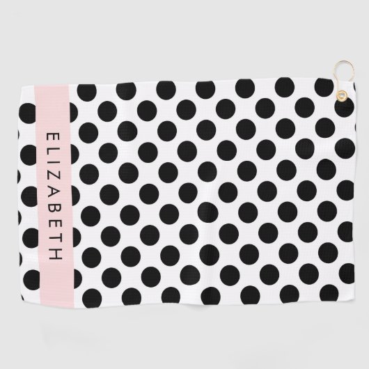 Schwarz-Weiß-Polka-Punkte, Dotter, Ihr Name Golfhandtuch (Horizontal)