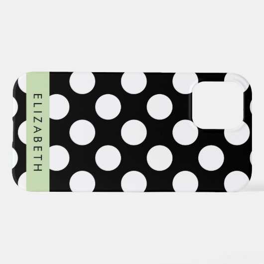 Schwarz-Weiß-Polka-Punkte, Dotter, Ihr Name iPhone Hülle (Rückseite (Horizontal))