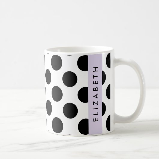 Schwarz-Weiß-Polka-Punkte, Dotter, Ihr Name Kaffeetasse (Rechts)