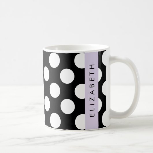 Schwarz-Weiß-Polka-Punkte, Dotter, Ihr Name Kaffeetasse (Rechts)