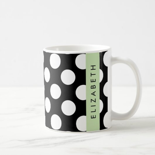 Schwarz-Weiß-Polka-Punkte, Dotter, Ihr Name Kaffeetasse (Rechts)
