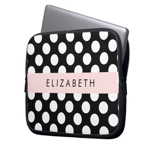 Schwarz-Weiß-Polka-Punkte, Dotter, Ihr Name Laptopschutzhülle (Vorderseite Links)