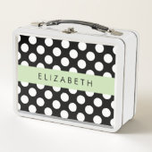 Schwarz-Weiß-Polka-Punkte, Dotter, Ihr Name Metall Brotdose (Vorderseite)