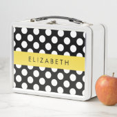 Schwarz-Weiß-Polka-Punkte, Dotter, Ihr Name Metall Brotdose (Beispiel)