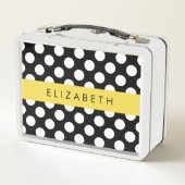 Schwarz-Weiß-Polka-Punkte, Dotter, Ihr Name Metall Brotdose (Rückseite)