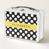 Schwarz-Weiß-Polka-Punkte, Dotter, Ihr Name Metall Brotdose (Vorderseite)