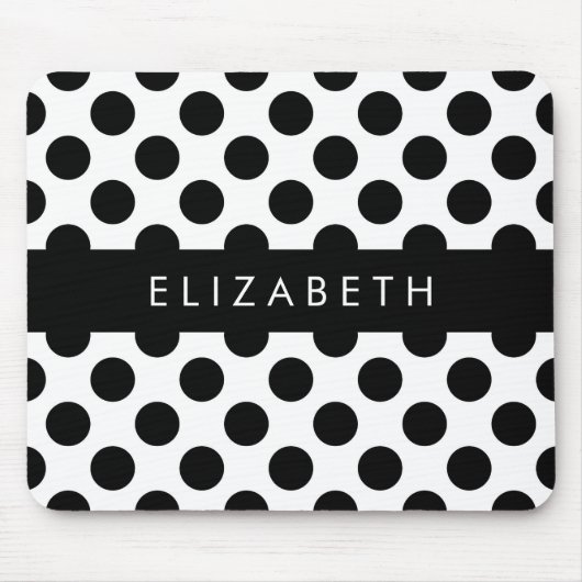 Schwarz-Weiß-Polka-Punkte, Dotter, Ihr Name Mousepad (Vorne)