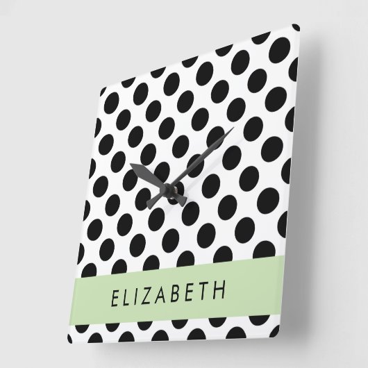Schwarz-Weiß-Polka-Punkte, Dotter, Ihr Name Quadratische Wanduhr (Winkel)