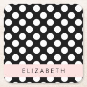 Schwarz-Weiß-Polka-Punkte, Dotter, Ihr Name Rechteckiger Pappuntersetzer (Vorderseite)