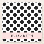 Schwarz-Weiß-Polka-Punkte, Dotter, Ihr Name Rechteckiger Pappuntersetzer (Vorderseite)