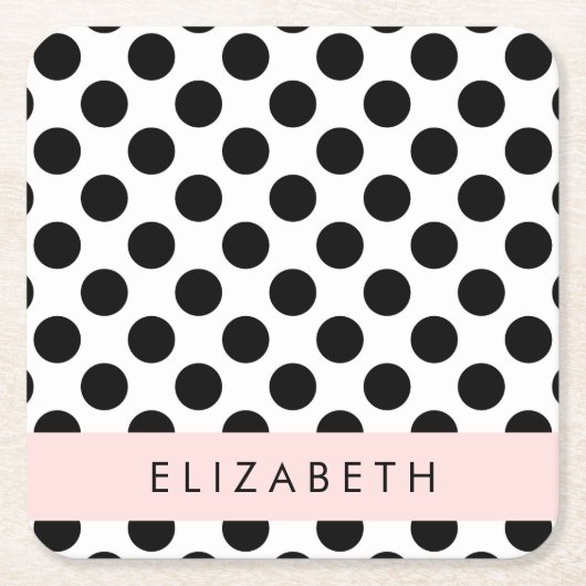 Schwarz-Weiß-Polka-Punkte, Dotter, Ihr Name Rechteckiger Pappuntersetzer (Vorderseite)