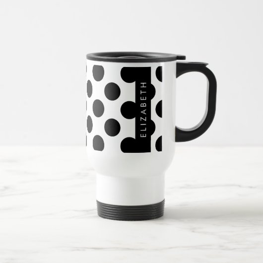 Schwarz-Weiß-Polka-Punkte, Dotter, Ihr Name Reisebecher (Rechts)