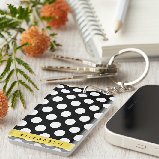 Schwarz-Weiß-Polka-Punkte, Dotter, Ihr Name Schlüsselanhänger (Vorderseite rechts)