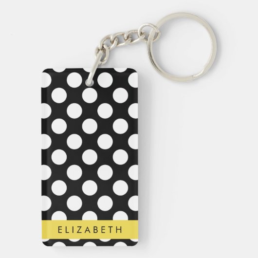 Schwarz-Weiß-Polka-Punkte, Dotter, Ihr Name Schlüsselanhänger (Rückseite)