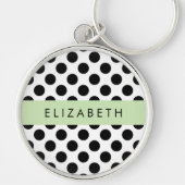 Schwarz-Weiß-Polka-Punkte, Dotter, Ihr Name Schlüsselanhänger (Vorne)