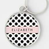 Schwarz-Weiß-Polka-Punkte, Dotter, Ihr Name Schlüsselanhänger (Vorne)