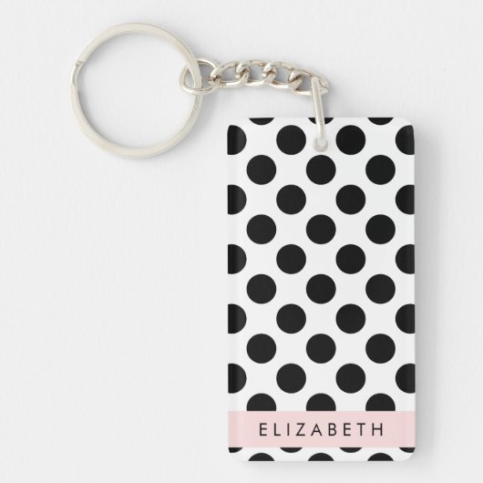Schwarz-Weiß-Polka-Punkte, Dotter, Ihr Name Schlüsselanhänger (Vorderseite)
