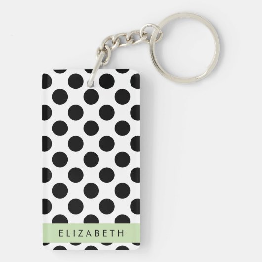 Schwarz-Weiß-Polka-Punkte, Dotter, Ihr Name Schlüsselanhänger (Rückseite)