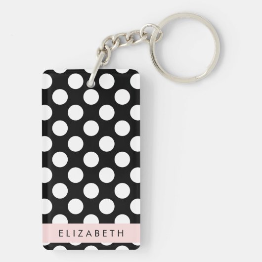 Schwarz-Weiß-Polka-Punkte, Dotter, Ihr Name Schlüsselanhänger (Rückseite)