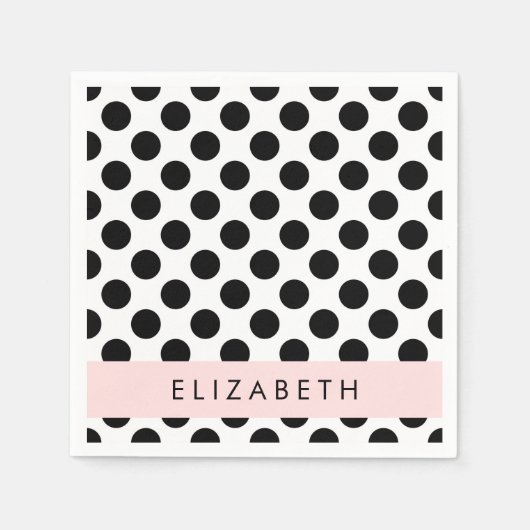 Schwarz-Weiß-Polka-Punkte, Dotter, Ihr Name Serviette (Vorderseite)