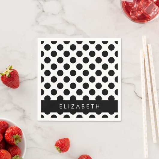 Schwarz-Weiß-Polka-Punkte, Dotter, Ihr Name Serviette (Beispiel)