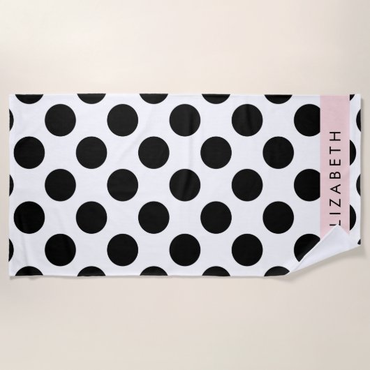 Schwarz-Weiß-Polka-Punkte, Dotter, Ihr Name Strandtuch (Vorderseite)
