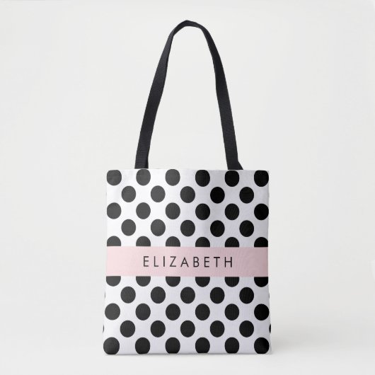 Schwarz-Weiß-Polka-Punkte, Dotter, Ihr Name Tasche (Vorderseite)
