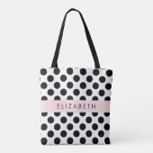 Schwarz-Weiß-Polka-Punkte, Dotter, Ihr Name Tasche (Rückseite)