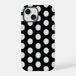 Schwarz-Weiß-Polka-Punkte iPhone 15 Hülle