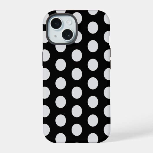 Schwarz-Weiß-Polka-Punkte iPhone 15 Hülle (Rückseite)