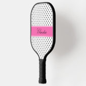 Schwarz-Weiß-Polka-Punkte mit Hot-Pink Pickleball Schläger (Links)